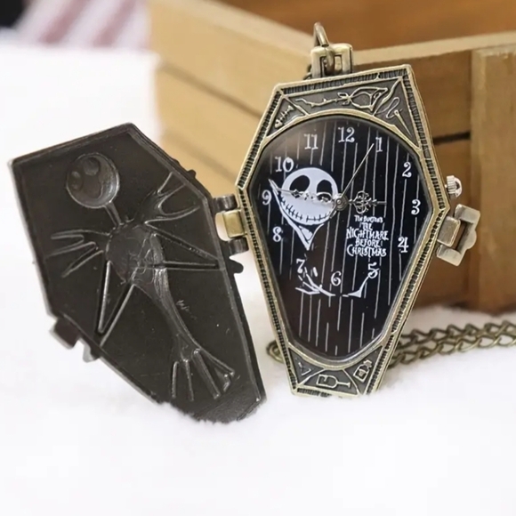 Tim Burton New Tim Burton nightmare before Christmas pocket watch coffin skeleton n…
